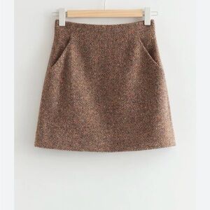 & Other Stories Brown Herringbone Mini Skirt